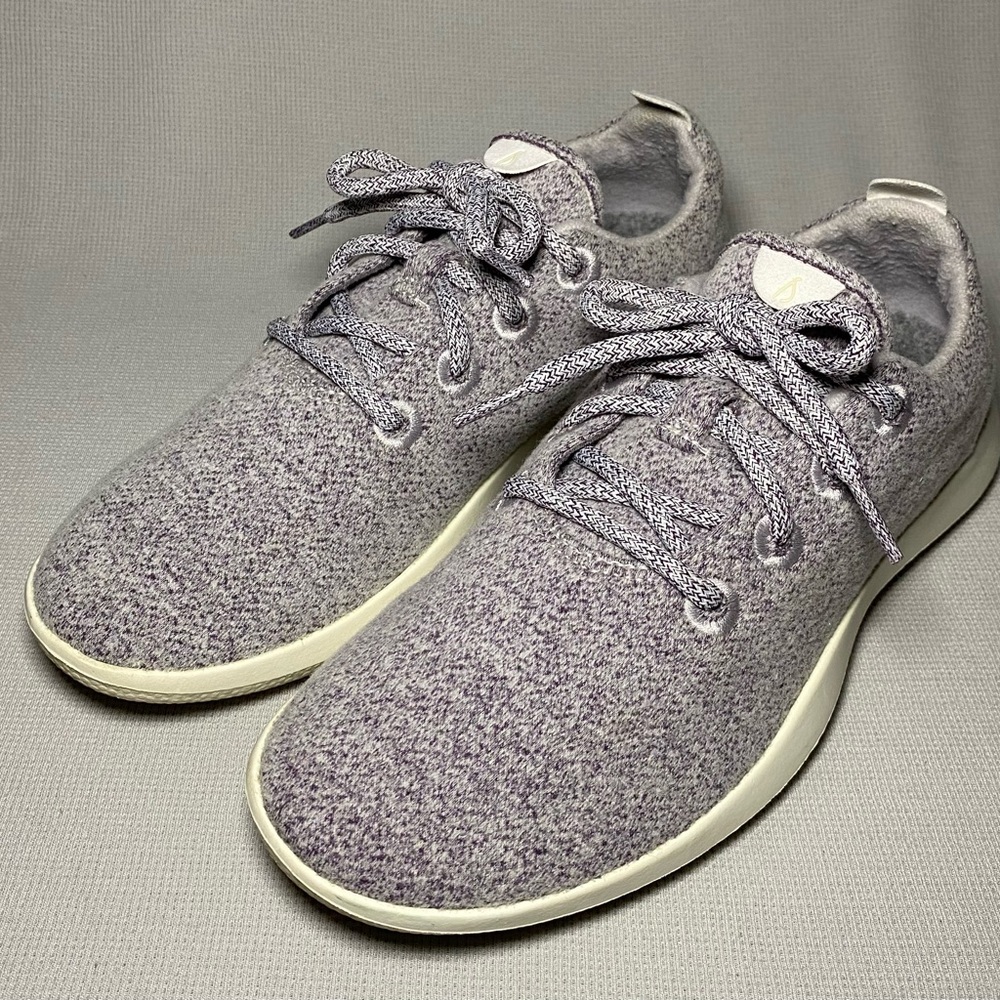 ALLBIRDS Womens Wool Runner 0921 NV1 Sneakers Sz8 Dapple Grey/Lilac, Cream Sole